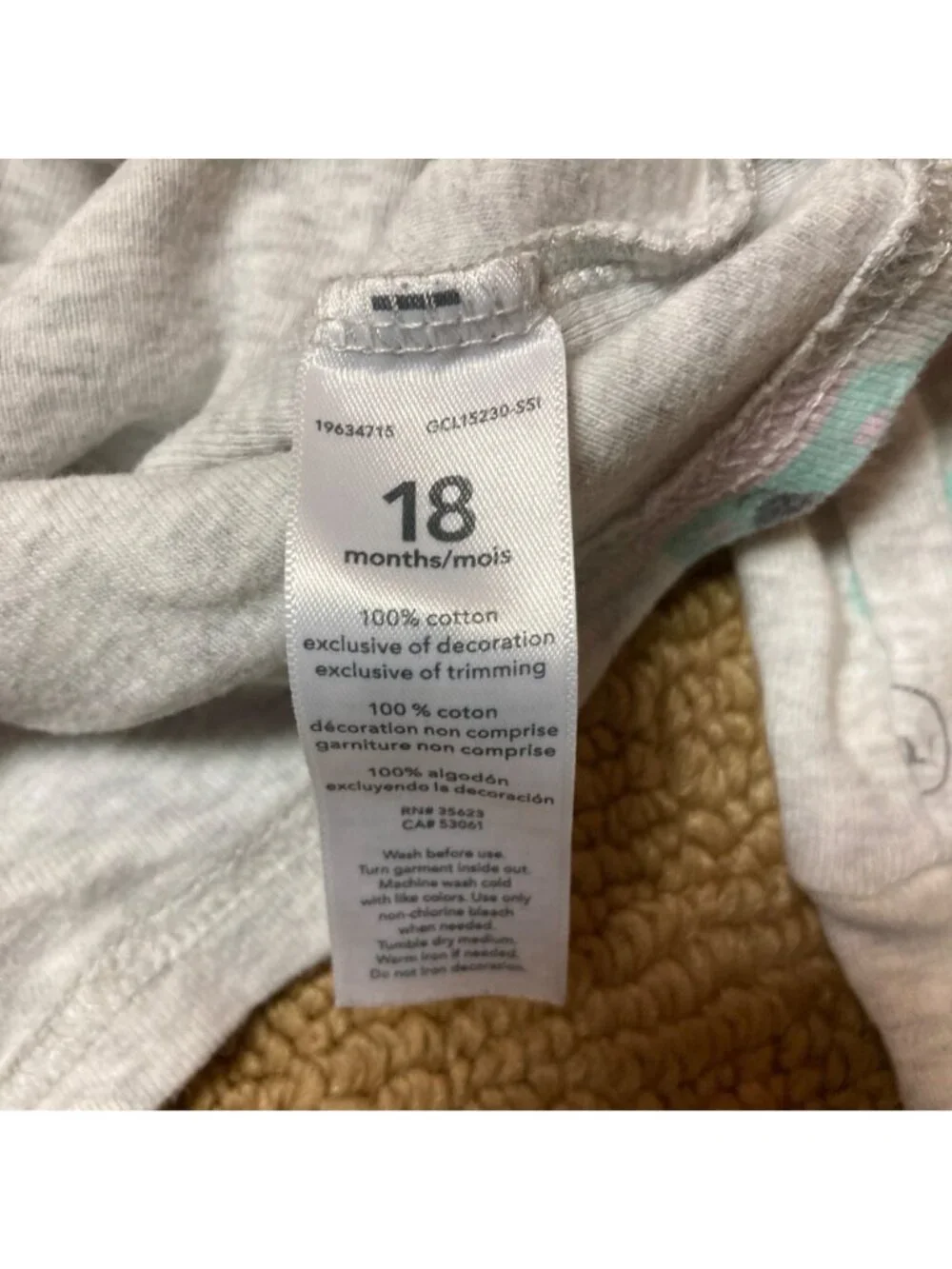 Carters Shirt 18M Baby Girl Long Sleeve Koala Print Gray 100% Cotton